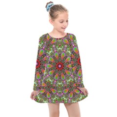 Fractal Image  Background Kids  Long Sleeve Dress by Pakrebo