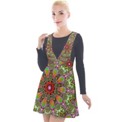 Fractal Image  Background Plunge Pinafore Velour Dress