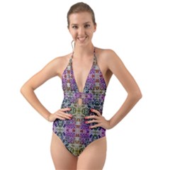 Background Image Pattern Halter Cut-out One Piece Swimsuit by Pakrebo