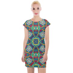 Farbenpracht Kaleidoscope Art Cap Sleeve Bodycon Dress