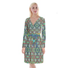 Farbenpracht Kaleidoscope Art Long Sleeve Velvet Front Wrap Dress