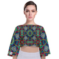 Farbenpracht Kaleidoscope Art Tie Back Butterfly Sleeve Chiffon Top by Pakrebo