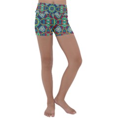 Farbenpracht Kaleidoscope Art Kids  Lightweight Velour Yoga Shorts