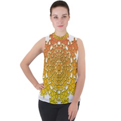 Background Image Ornament Mock Neck Chiffon Sleeveless Top