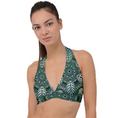 Background Image Decoration Halter Plunge Bikini Top