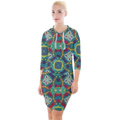 Farbenpracht Kaleidoscope Art Quarter Sleeve Hood Bodycon Dress