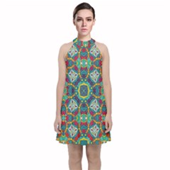 Farbenpracht Kaleidoscope Art Velvet Halter Neckline Dress  by Pakrebo