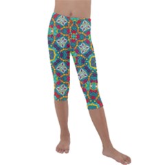 Farbenpracht Kaleidoscope Art Kids  Lightweight Velour Capri Leggings 