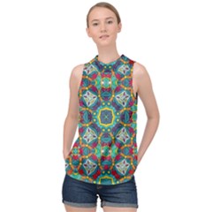 Farbenpracht Kaleidoscope Art High Neck Satin Top