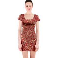 Tile Background Image Pattern 3d Red Short Sleeve Bodycon Dress by Pakrebo