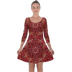 Tile Background Image Pattern 3d Red Quarter Sleeve Skater Dress by Pakrebo