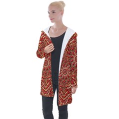 Tile Background Image Pattern 3d Red Longline Hooded Cardigan