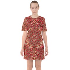 Tile Background Image Pattern 3d Red Sixties Short Sleeve Mini Dress by Pakrebo