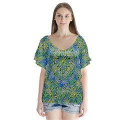 Farbenpracht Kaleidoscope V-neck Flutter Sleeve Top by Pakrebo