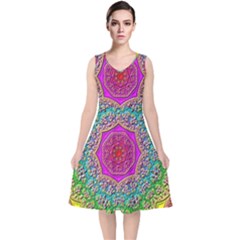 Mandala  Background Geometric V-neck Midi Sleeveless Dress  by Pakrebo