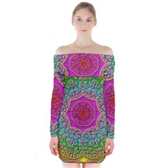 Mandala  Background Geometric Long Sleeve Off Shoulder Dress by Pakrebo