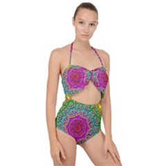 Mandala  Background Geometric Scallop Top Cut Out Swimsuit by Pakrebo