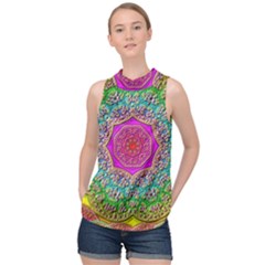 Mandala  Background Geometric High Neck Satin Top