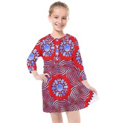 Tile Pattern Background Image Kids  Quarter Sleeve Shirt Dress by Pakrebo