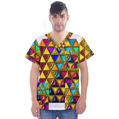 Cube Diced Tile Background Image Men s V-neck Scrub Top by Pakrebo