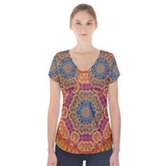 Background Image Decorative Short Sleeve Front Detail Top by Pakrebo