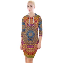 Background Image Decorative Quarter Sleeve Hood Bodycon Dress