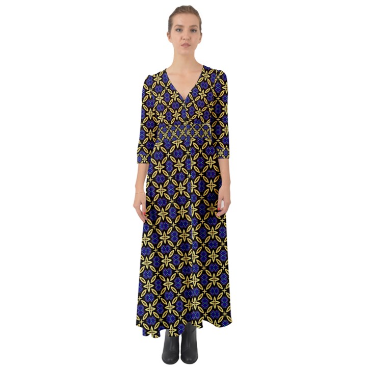 Background Image Decorative Button Up Boho Maxi Dress