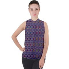 Tile Background Image Pattern Mock Neck Chiffon Sleeveless Top