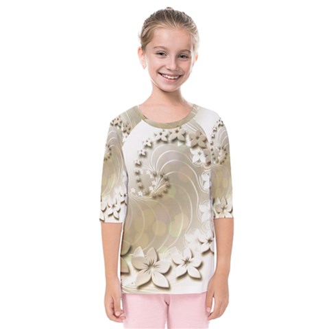 Flora Flowers Background Leaf Kids  Quarter Sleeve Raglan Tee by Mariart