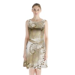 Flora Flowers Background Leaf Sleeveless Waist Tie Chiffon Dress by Mariart