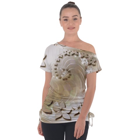 Flora Flowers Background Leaf Tie-up Tee by Mariart