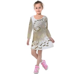 Flora Flowers Background Leaf Kids  Long Sleeve Velvet Dress by Mariart