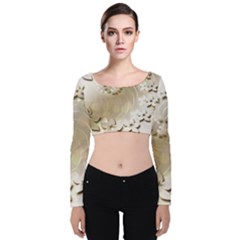 Flora Flowers Background Leaf Velvet Long Sleeve Crop Top by Mariart