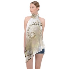 Flora Flowers Background Leaf Halter Asymmetric Satin Top