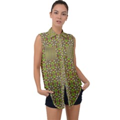 Background Image Pattern Sleeveless Chiffon Button Shirt