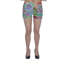 Dahlia Flower Colorful Art Collage Skinny Shorts by Pakrebo