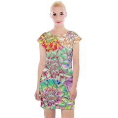 Dahlia Flower Colorful Art Collage Cap Sleeve Bodycon Dress by Pakrebo