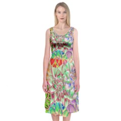 Dahlia Flower Colorful Art Collage Midi Sleeveless Dress by Pakrebo