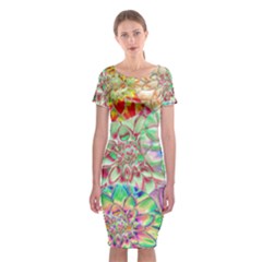 Dahlia Flower Colorful Art Collage Classic Short Sleeve Midi Dress by Pakrebo