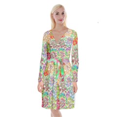 Dahlia Flower Colorful Art Collage Long Sleeve Velvet Front Wrap Dress by Pakrebo