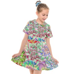 Dahlia Flower Colorful Art Collage Kids  Short Sleeve Shirt Dress by Pakrebo