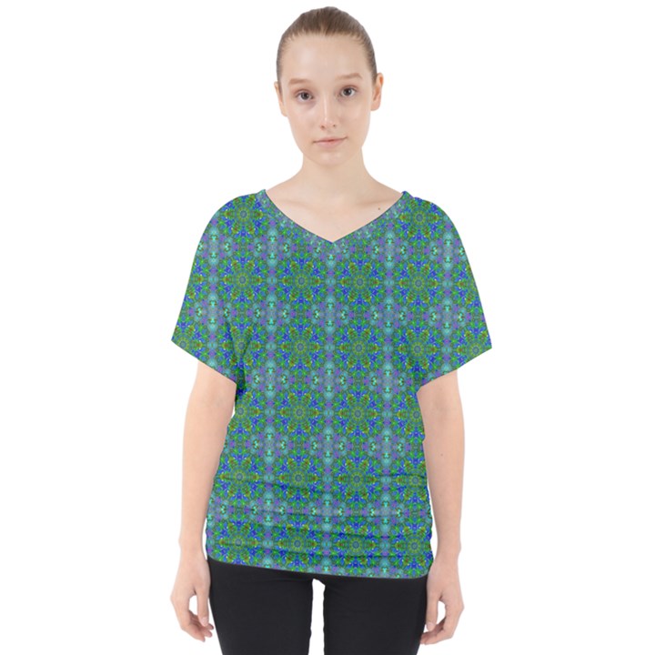 Farbenpracht Kaleidoscope Patterns V-Neck Dolman Drape Top