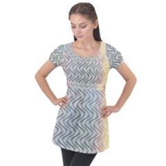 Abstract Geometric Line Art Puff Sleeve Tunic Top by Pakrebo