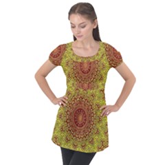 Background Fractals Surreal Design Puff Sleeve Tunic Top