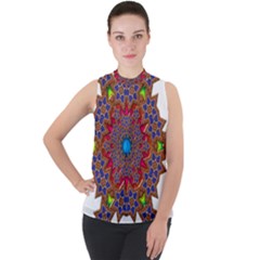 Tile Background Image Pattern Mock Neck Chiffon Sleeveless Top