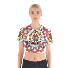 Tile Background Image Color Pattern Flowers Cotton Crop Top by Pakrebo