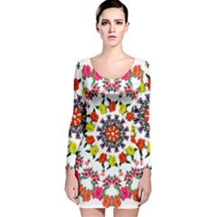 Tile Background Image Color Pattern Flowers Long Sleeve Velvet Bodycon Dress by Pakrebo