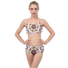 Tile Background Image Color Pattern Flowers Layered Top Bikini Set by Pakrebo