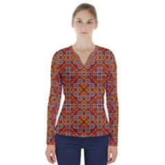 Tile Background Image Pattern V-neck Long Sleeve Top by Pakrebo