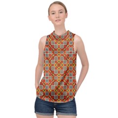 Tile Background Image Pattern High Neck Satin Top